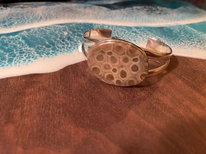 Betty Bailey Petoskey Stone Sterling Silver Cuff Bracelet - Large Oval Flat