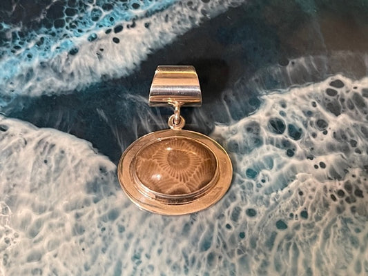 Betty Bailey Petoskey Stone Sterling Silver Pendant - Horizontal Oval with Flat Edge